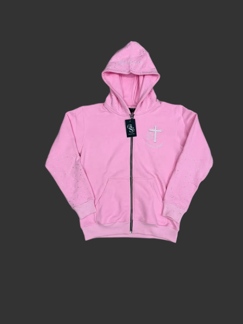Pink Rhinestone Proverbs 16:9 Zip up hoodie