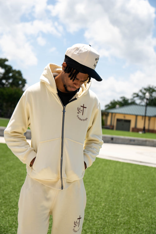 Beige and Brown Proverbs 16:9 Zip Up Hoodie