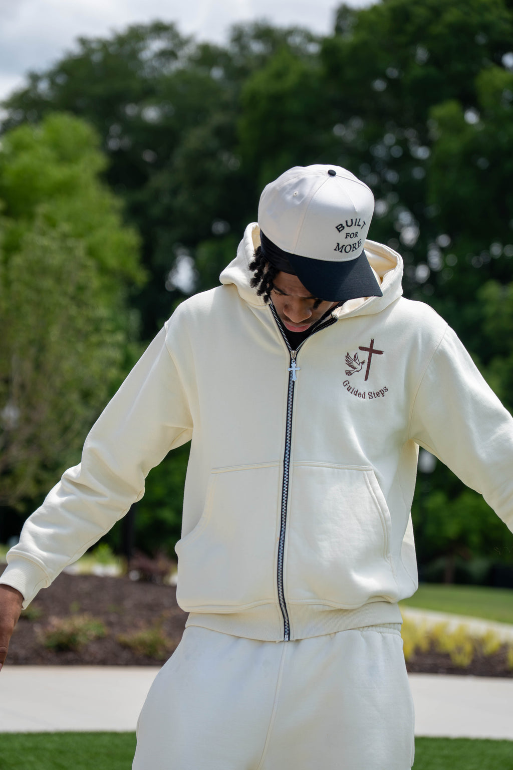 Beige and Brown Proverbs 16:9 Zip Up Hoodie