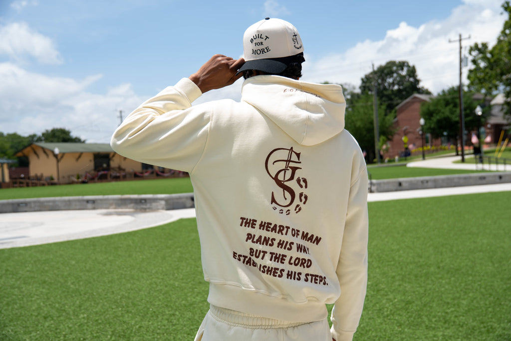 Beige and Brown Proverbs 16:9 Zip Up Hoodie