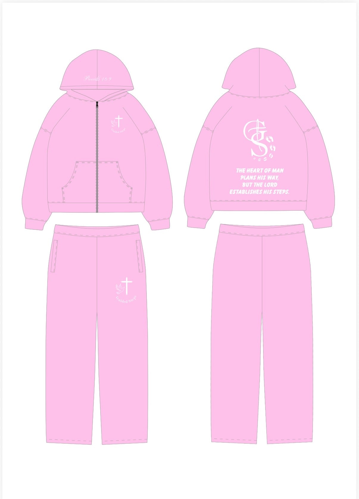 Pink Rhinestone Proverbs 16:9 Zip up hoodie