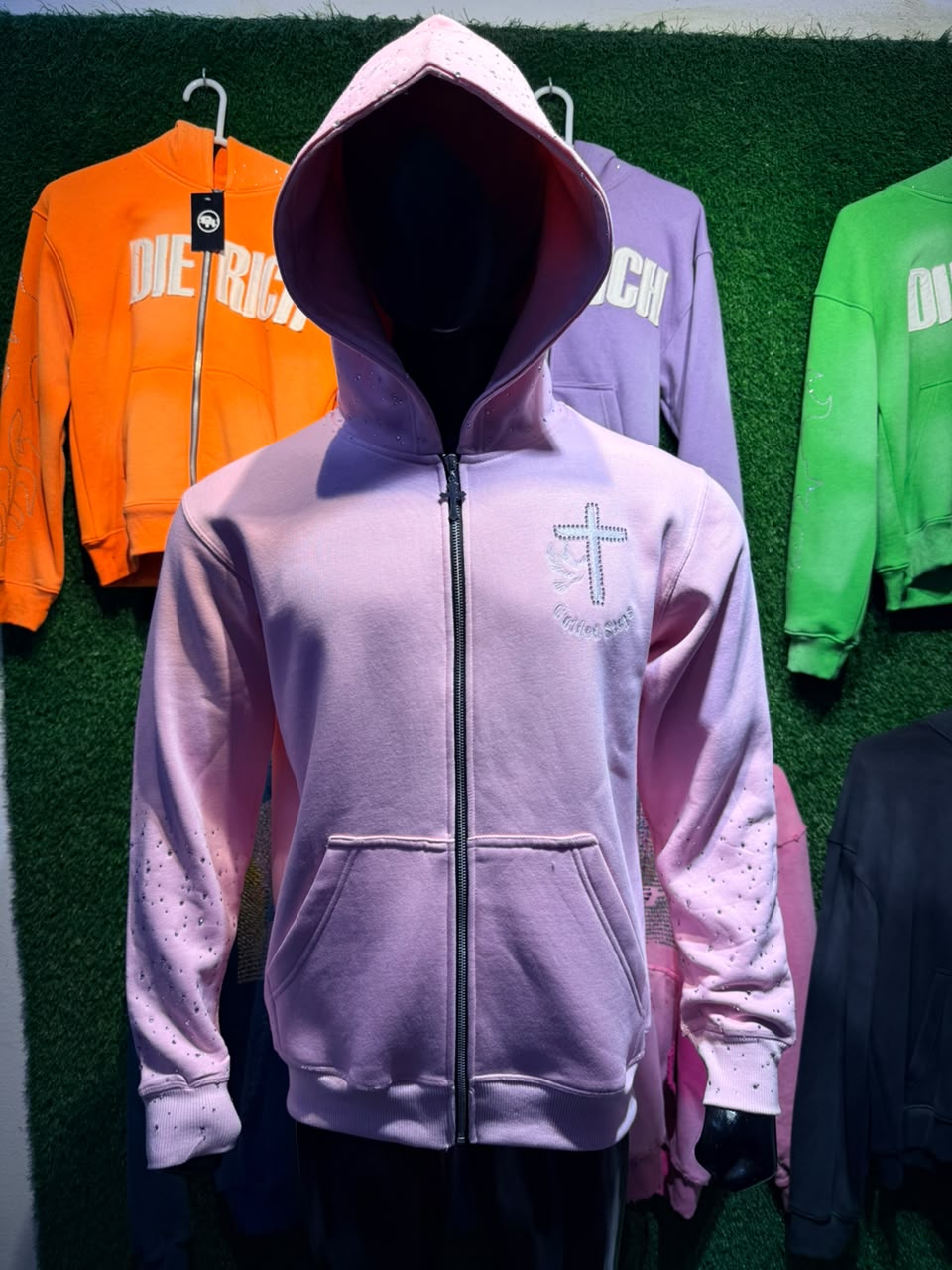Pink Rhinestone Proverbs 16:9 Zip up hoodie