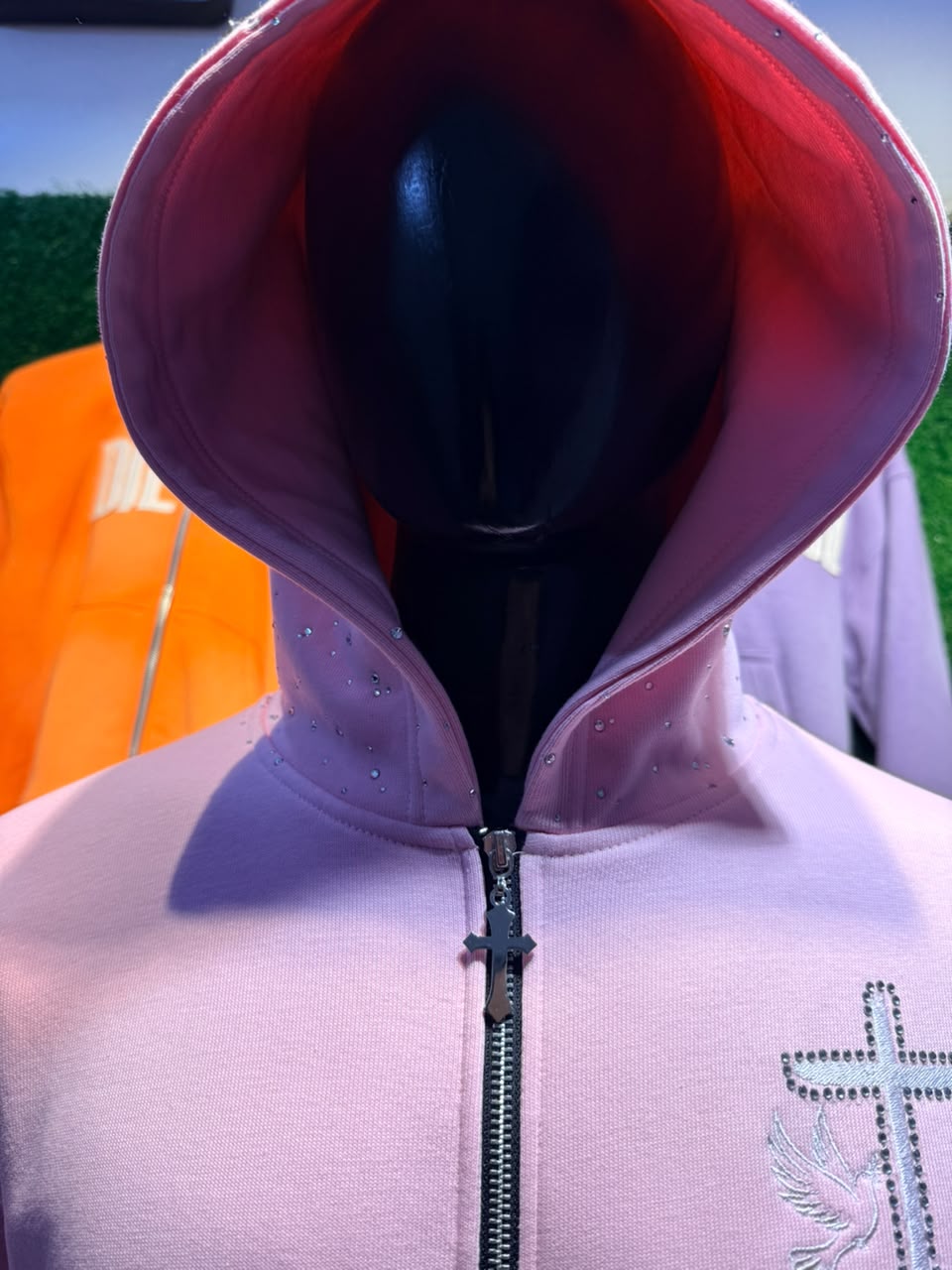 Pink Rhinestone Proverbs 16:9 Zip up hoodie