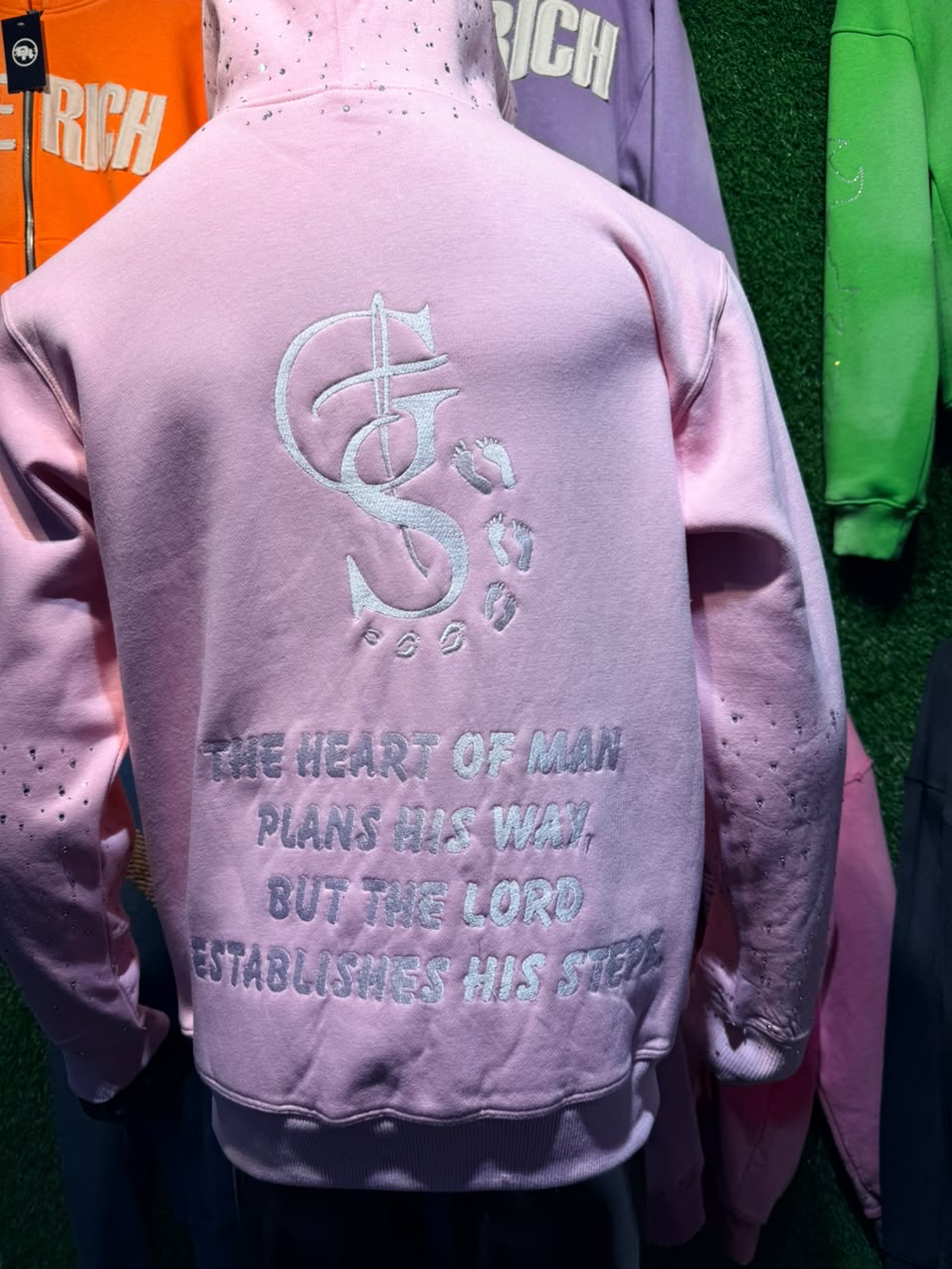 Pink Rhinestone Proverbs 16:9 Zip up hoodie