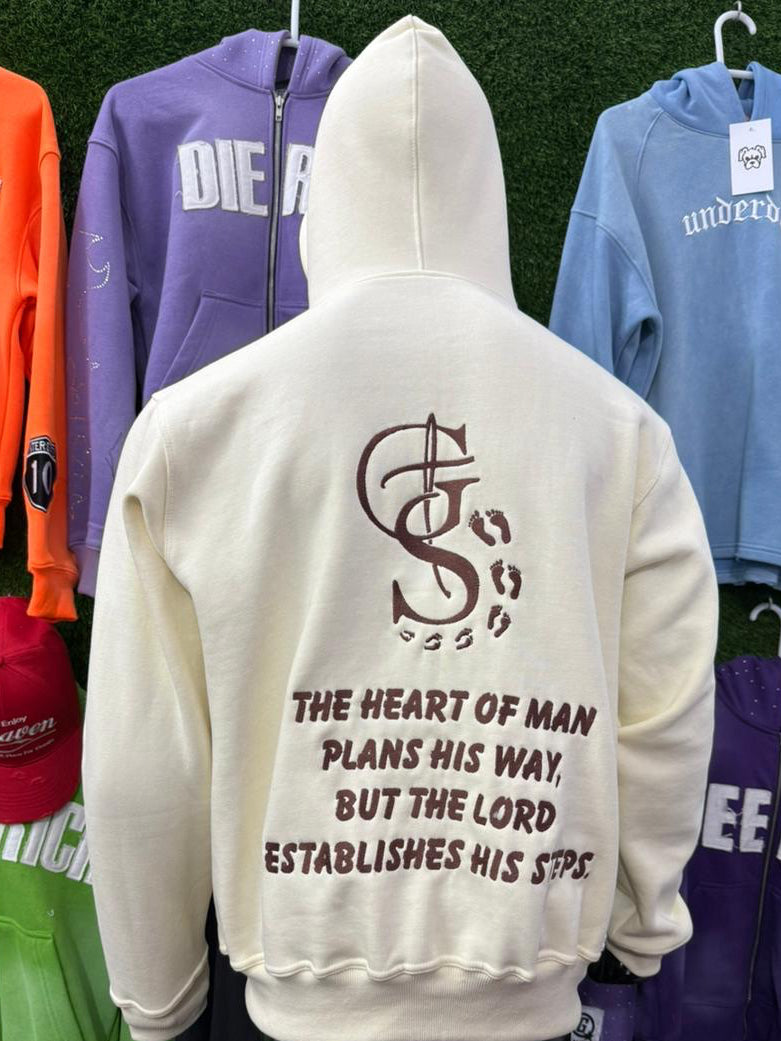 Beige and Brown Proverbs 16:9 Zip Up Hoodie
