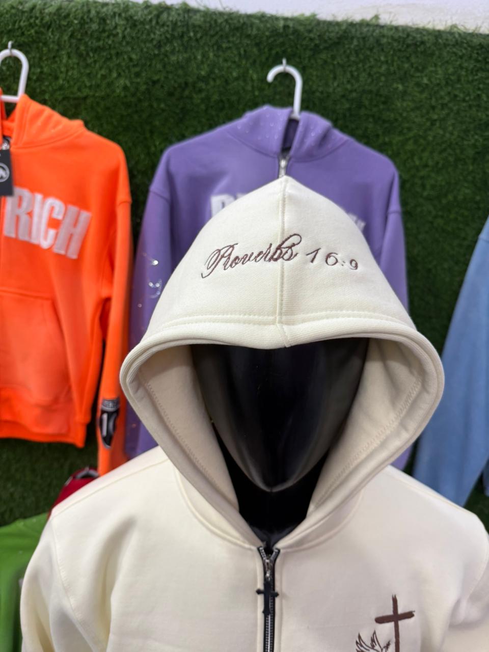 Beige and Brown Proverbs 16:9 Zip Up Hoodie